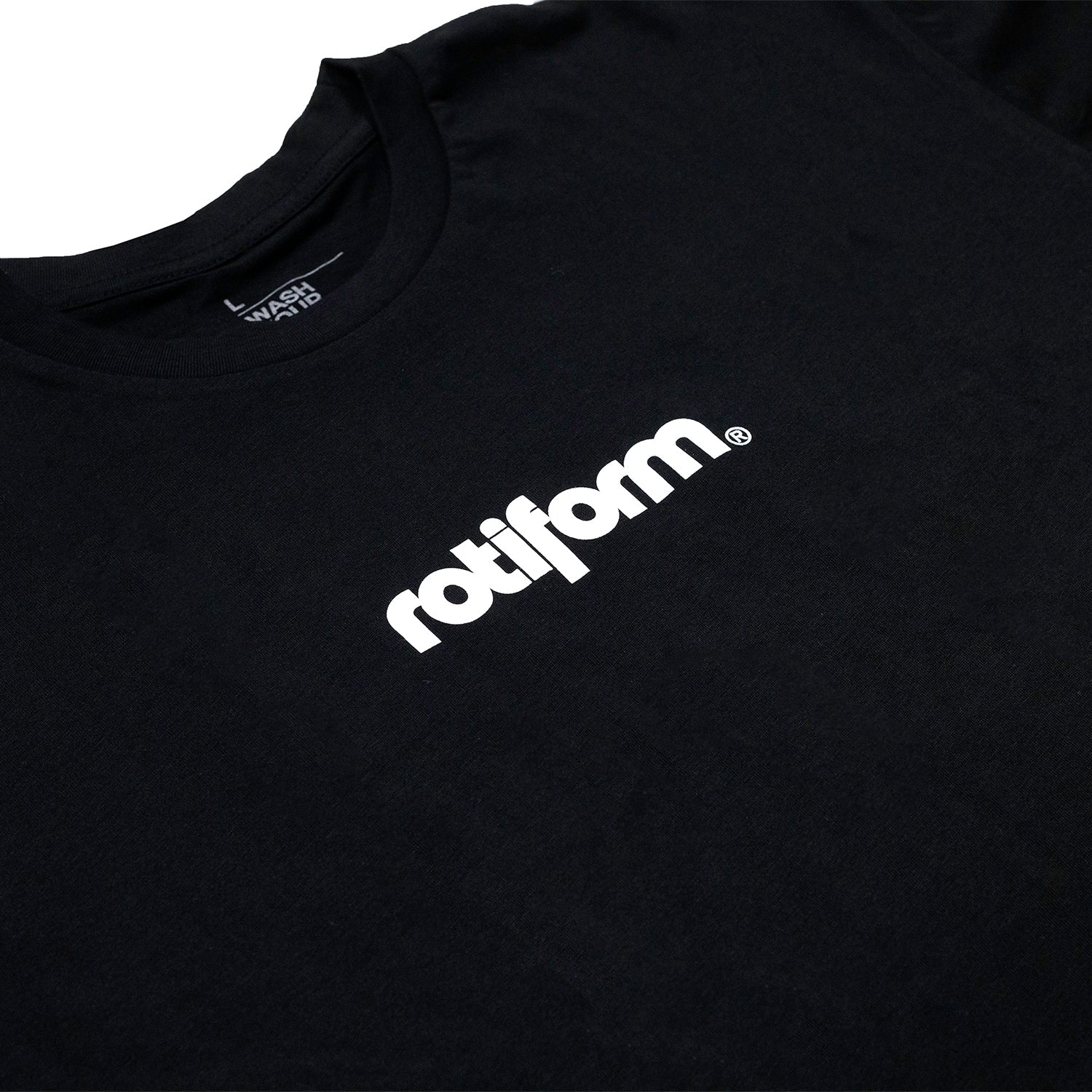 Rotiform STAPLE Short Sleeve Tee in black featuring a bold logo print on the chest, ideal for casual wear.