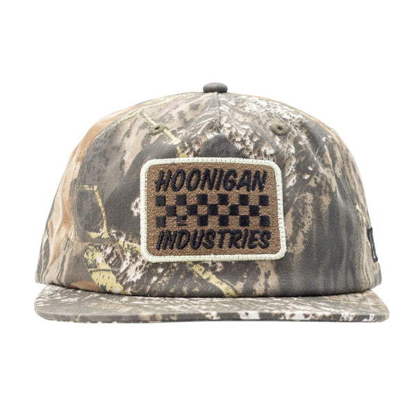 Hoonigan SPRINT unstructured snapback hat featuring a camouflage design and embroidered logo patch.