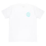 White short sleeve t-shirt featuring "ANTI SPIRITED DRIVING CLUB" printed in teal on the chest, ideal for car enthusiasts.