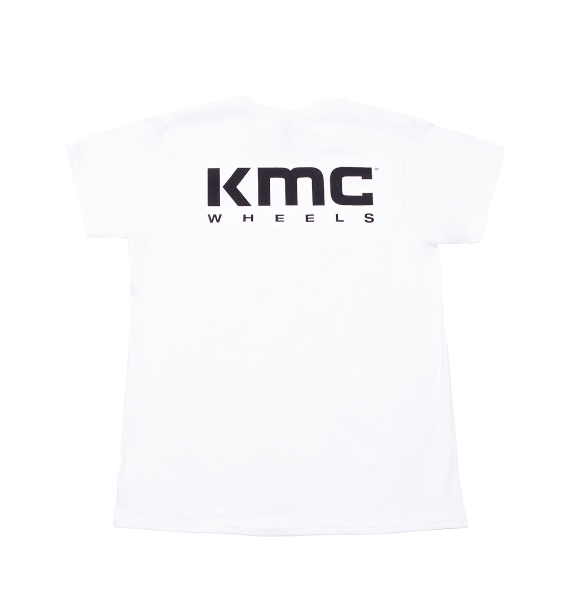 KMC women's short sleeve tee featuring a logo design on a white background.