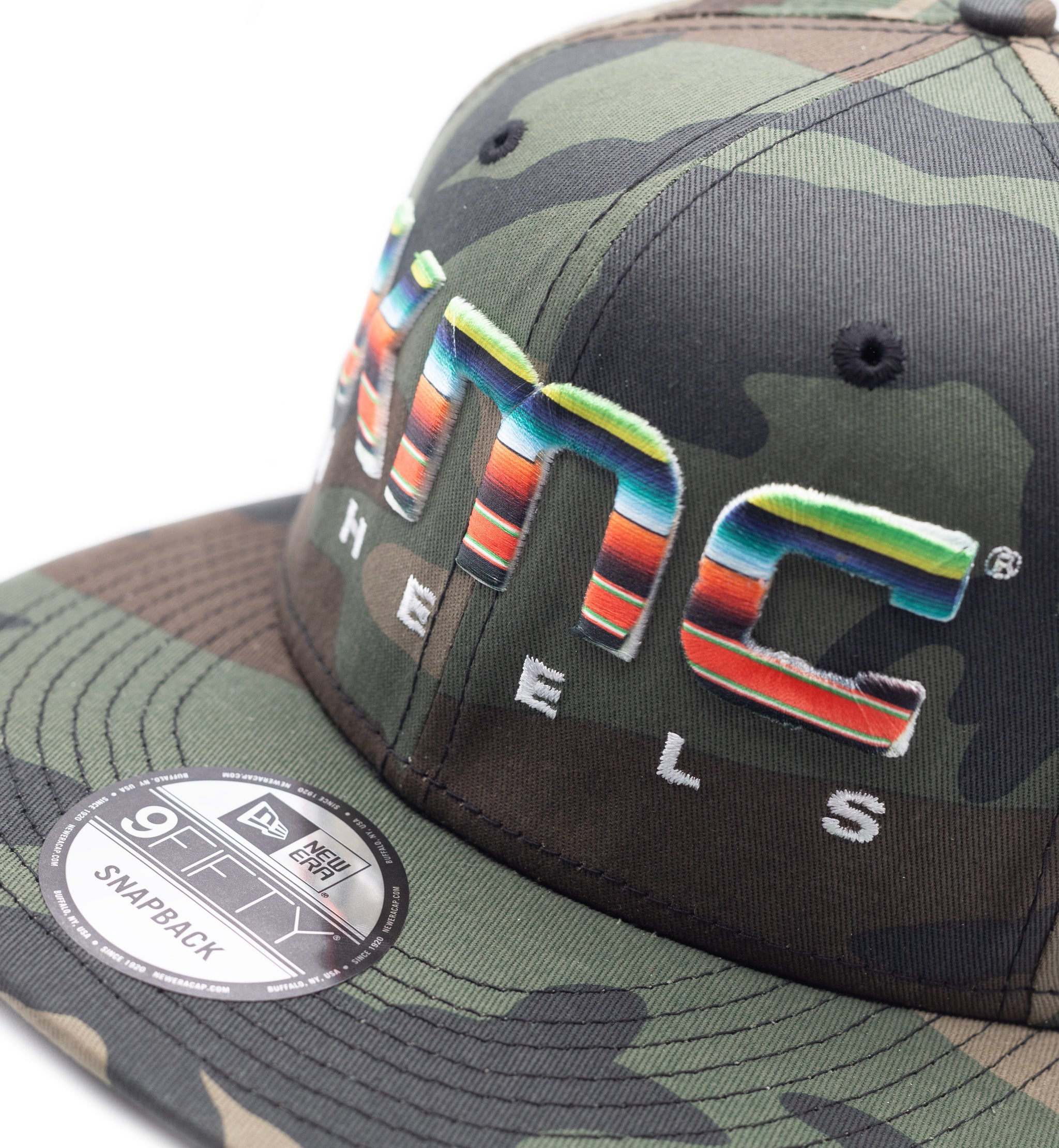 KMC BLANKET Snapback Hat in camo design with KMC logo on the front.