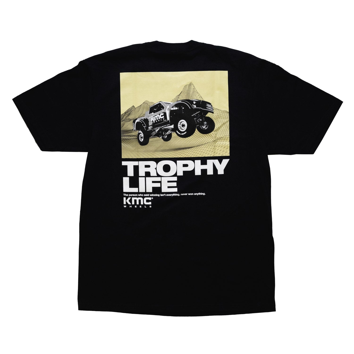 KMC Trophy Life short sleeve tee in black, featuring a graphic logo design on the front.