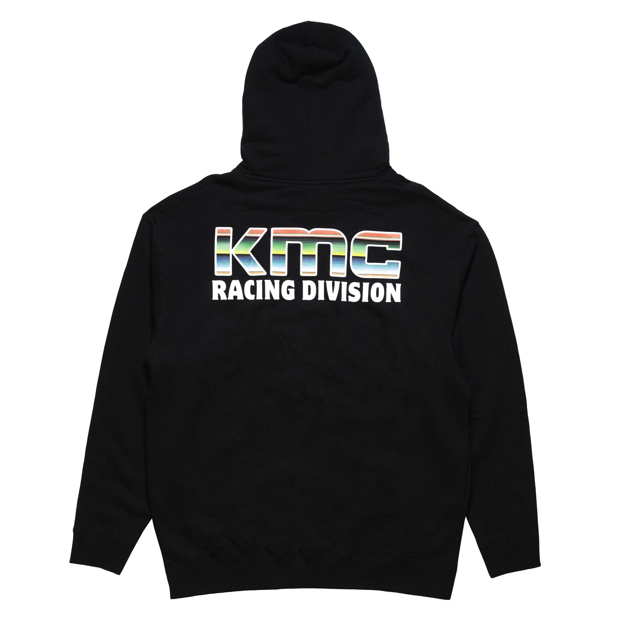 KMC Serape Hoodie in multicolor patterned fabric, featuring a cozy oversized design and adjustable drawstring hood.
