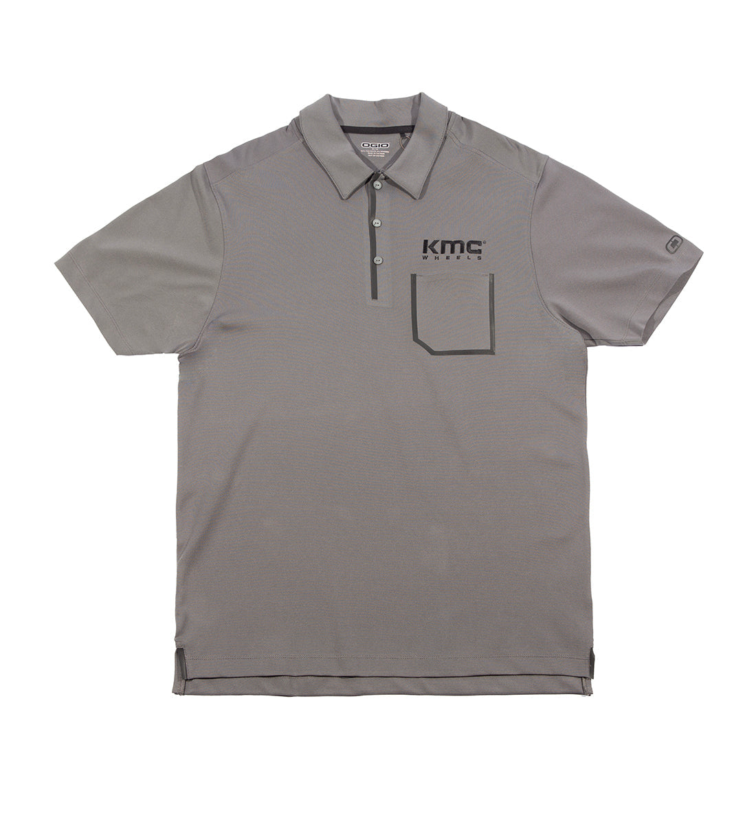 KMC Wheel Short Sleeve Polo in gray, featuring a classic collar and logo on the chest, displayed against a white background.