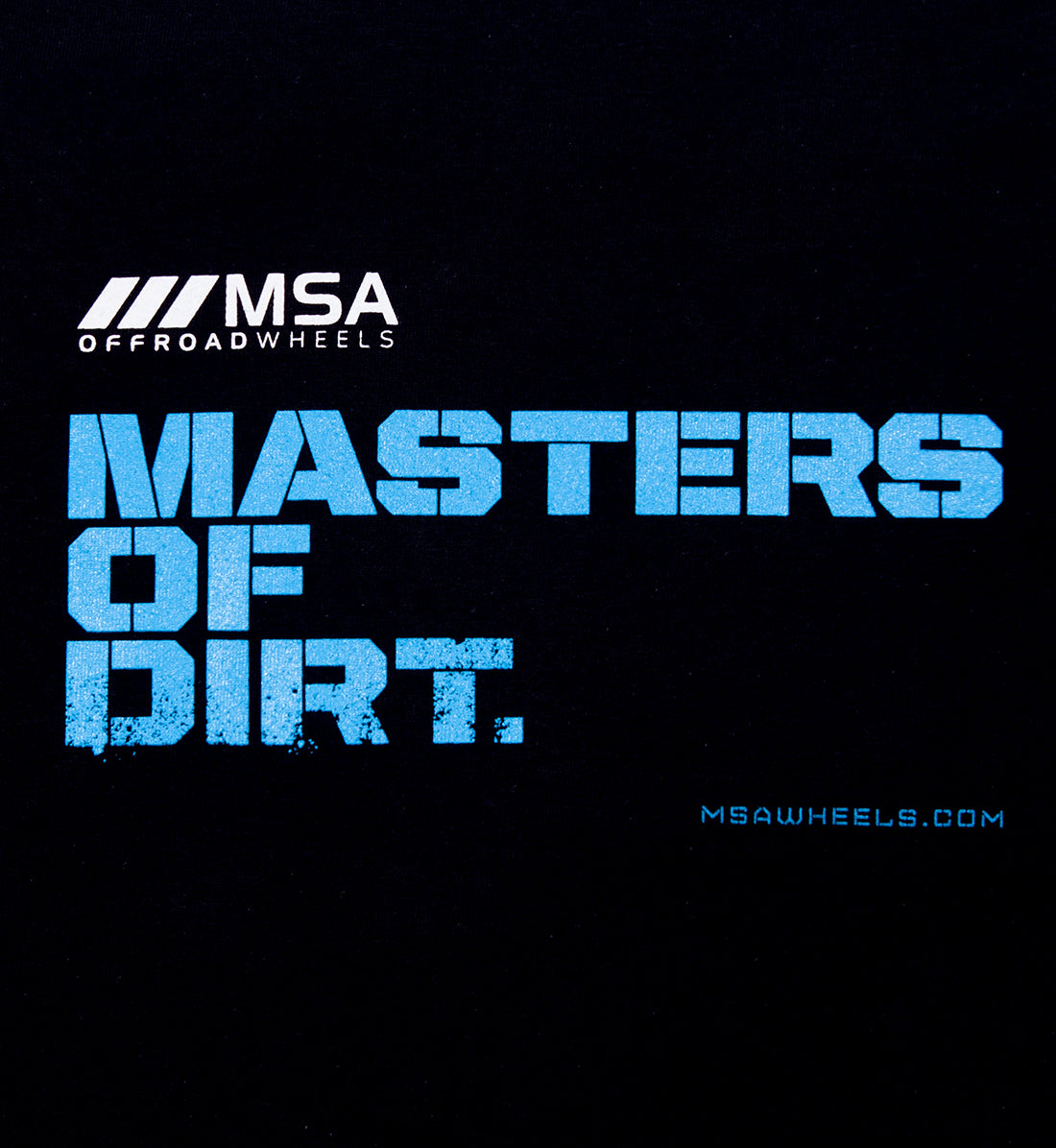 Black short sleeve tee featuring the "Masters of Dirt" logo on the back, with a stylish design and comfortable fit.