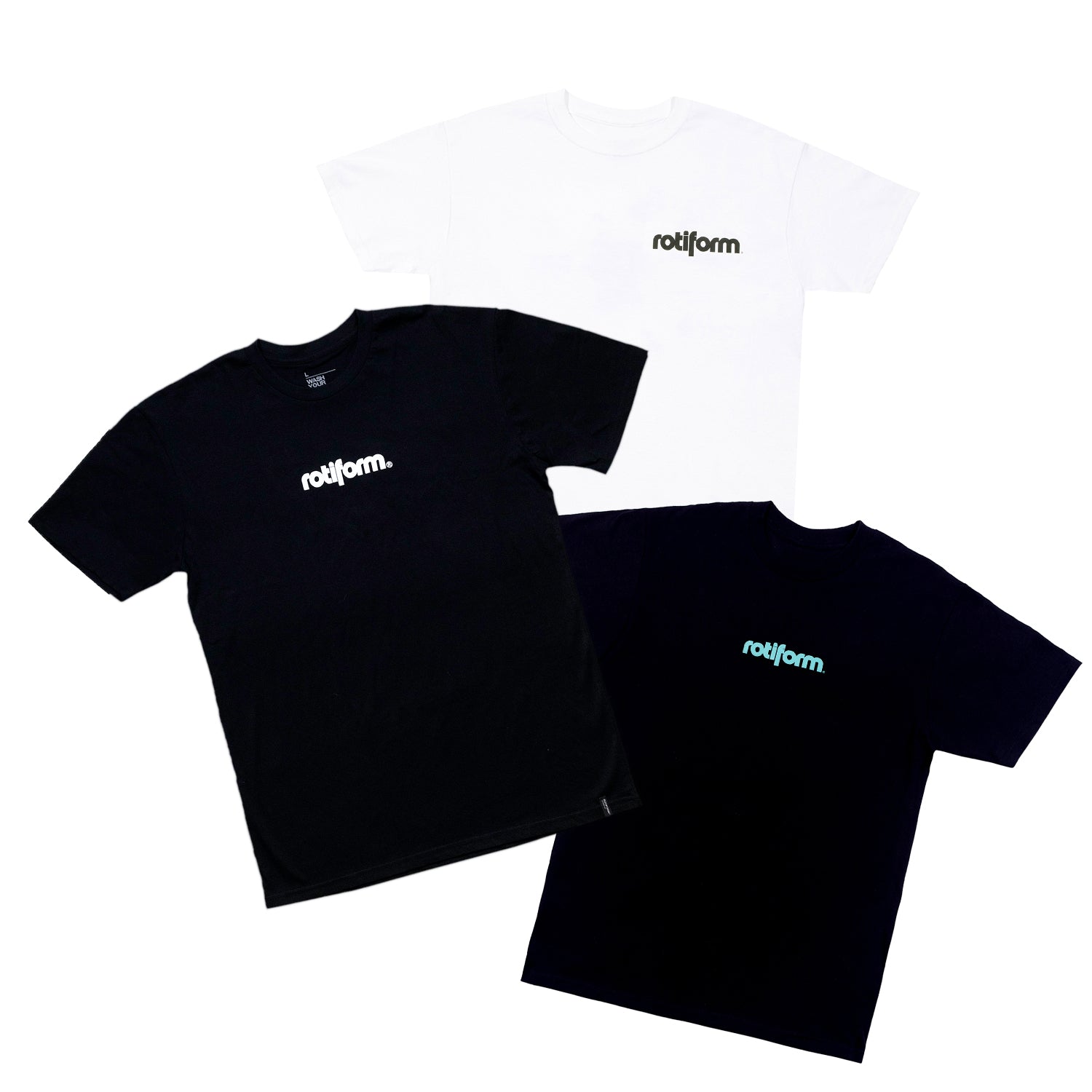 Rotiform STAPLE Short Sleeve Tee in black with white logo on the chest, featuring a relaxed fit and soft fabric.