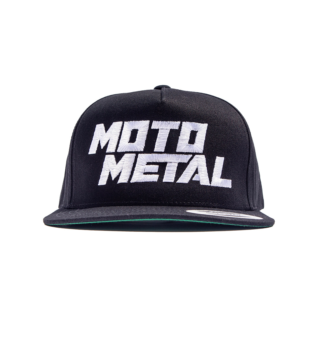 Moto Metal black snapback hat featuring the Moto Metal logo embroidered on the front.