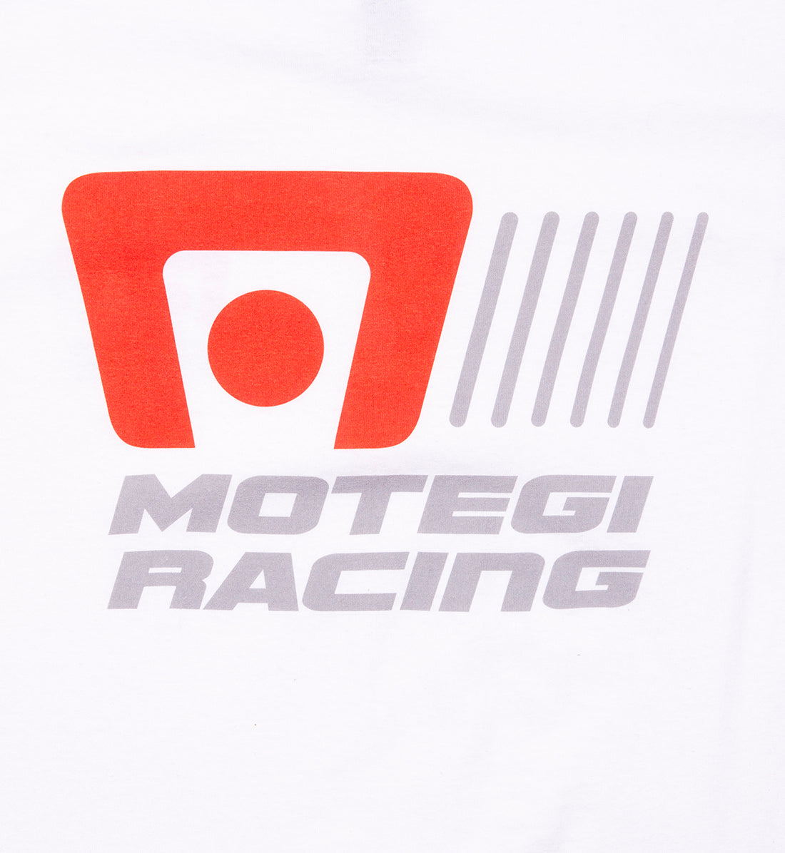 Motegi Racing logo short sleeve t-shirt in white, featuring back detail design.