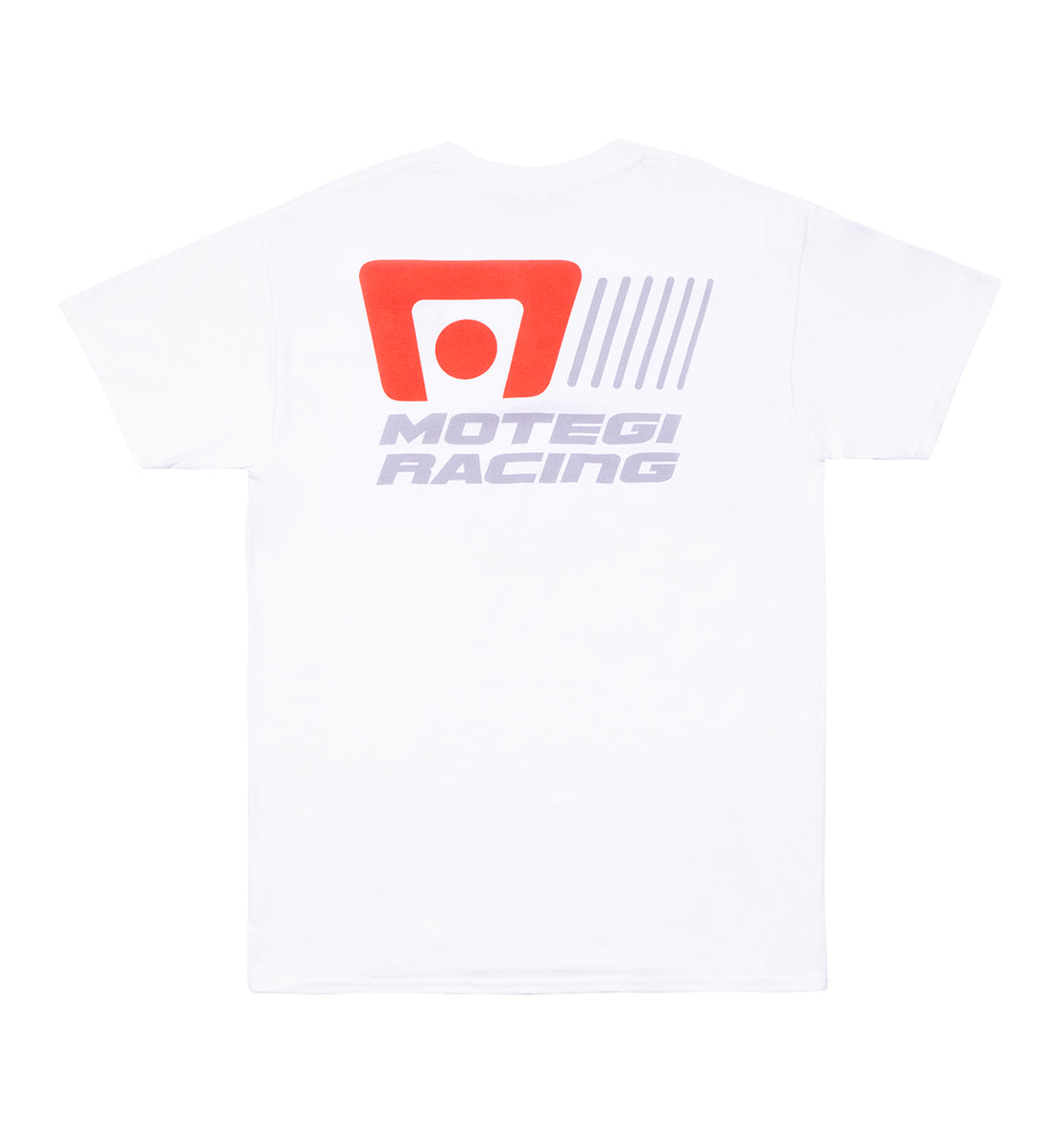 Motegi Racing logo short sleeve tee in white, featuring a bold graphic logo on the back.