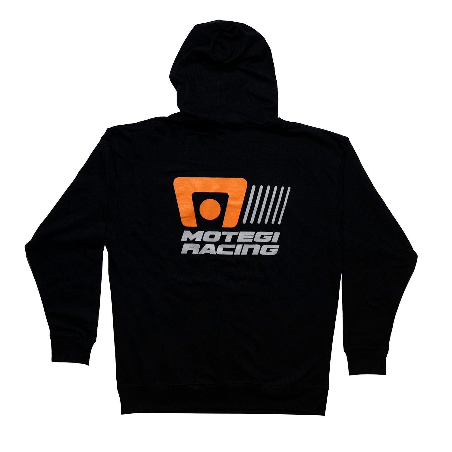 Motegi Racing logo hoodie featuring a front graphic print on a black background.