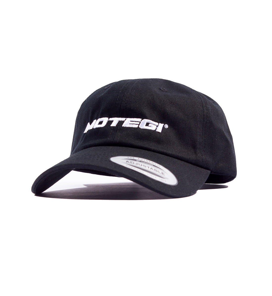 Black unstructured snapback cap featuring the Motegi logo on the front, showcased in an angled view.