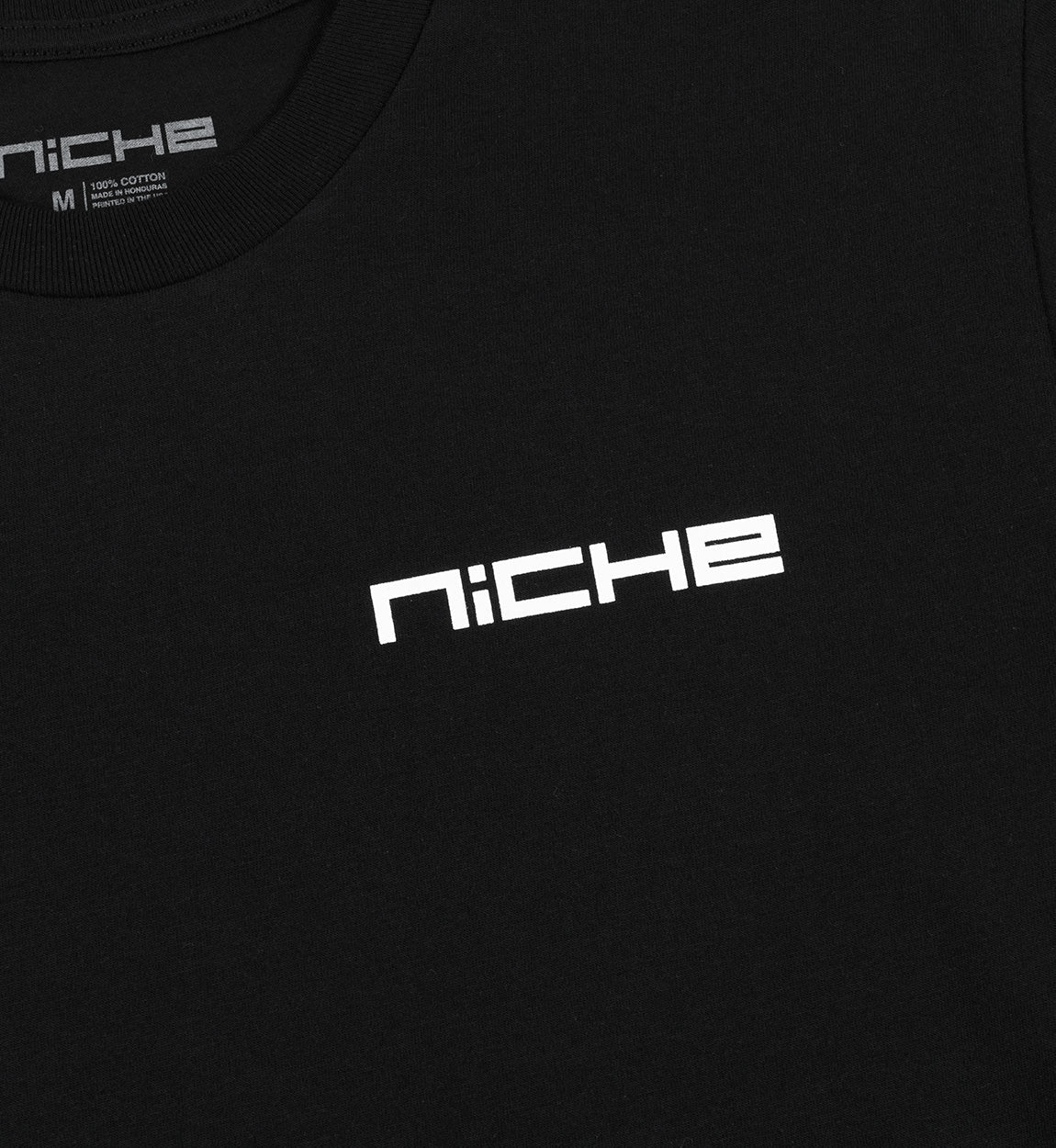 Niche Logo Short Sleeve Tee in navy blue, featuring a prominent logo on the chest and a classic crew neck design.