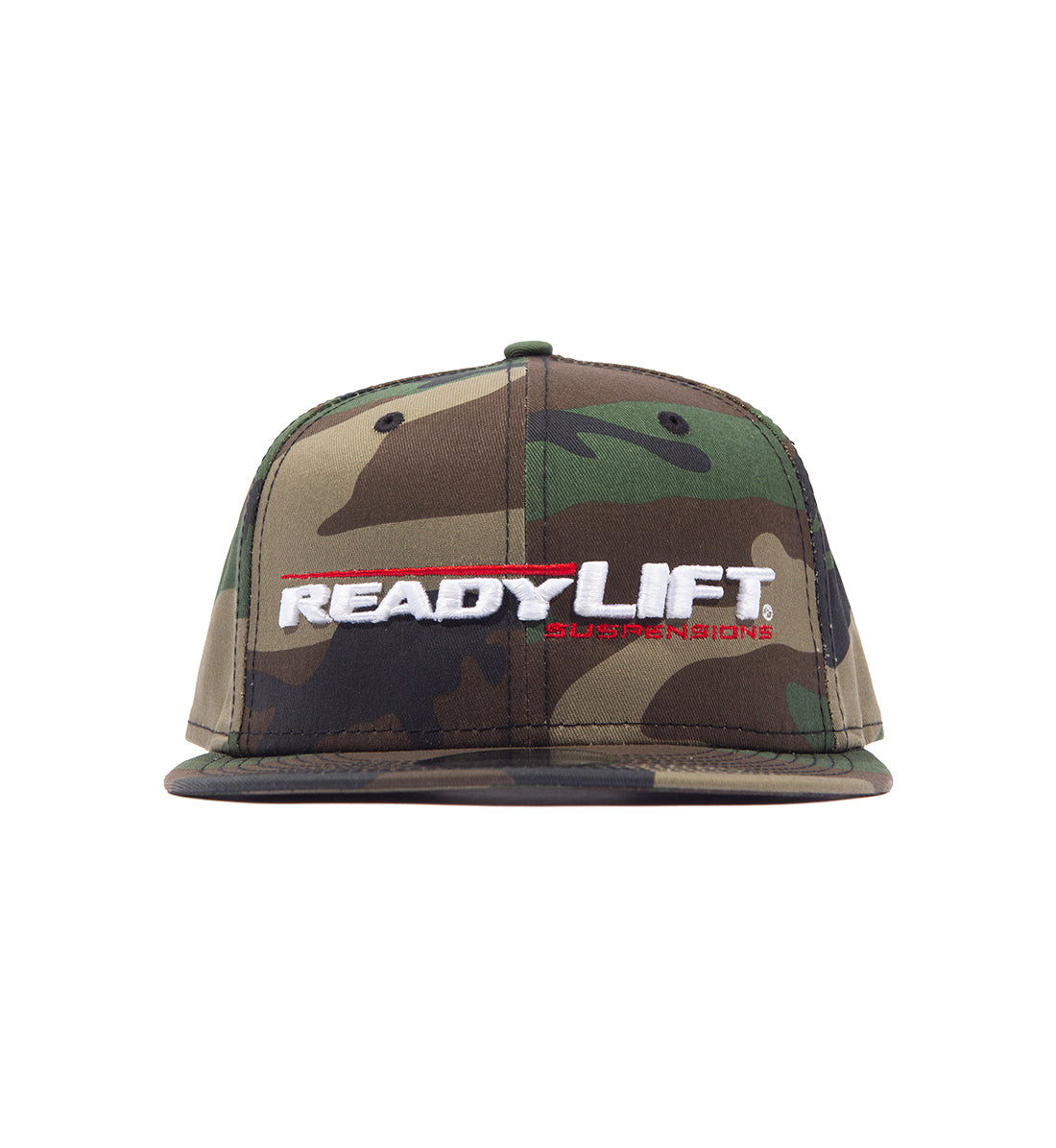 ReadyLift logo snapback hat featuring an adjustable flat brim in black with a prominent white logo on the front panel.
