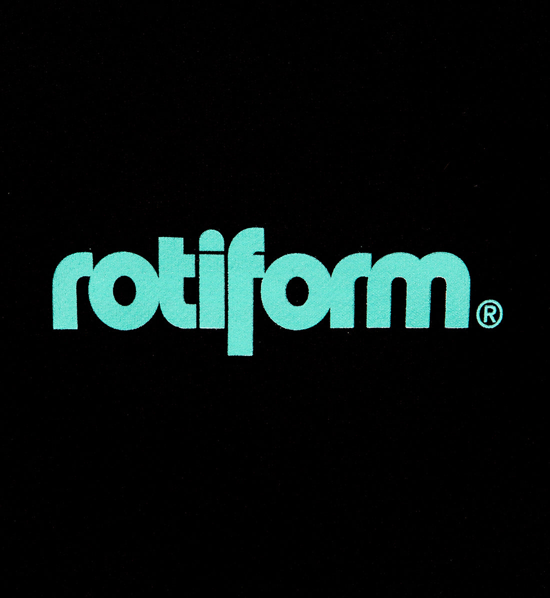 Rotiform STAPLE hoodie in black and teal, featuring a front detail of the logo on a pullover-style garment.