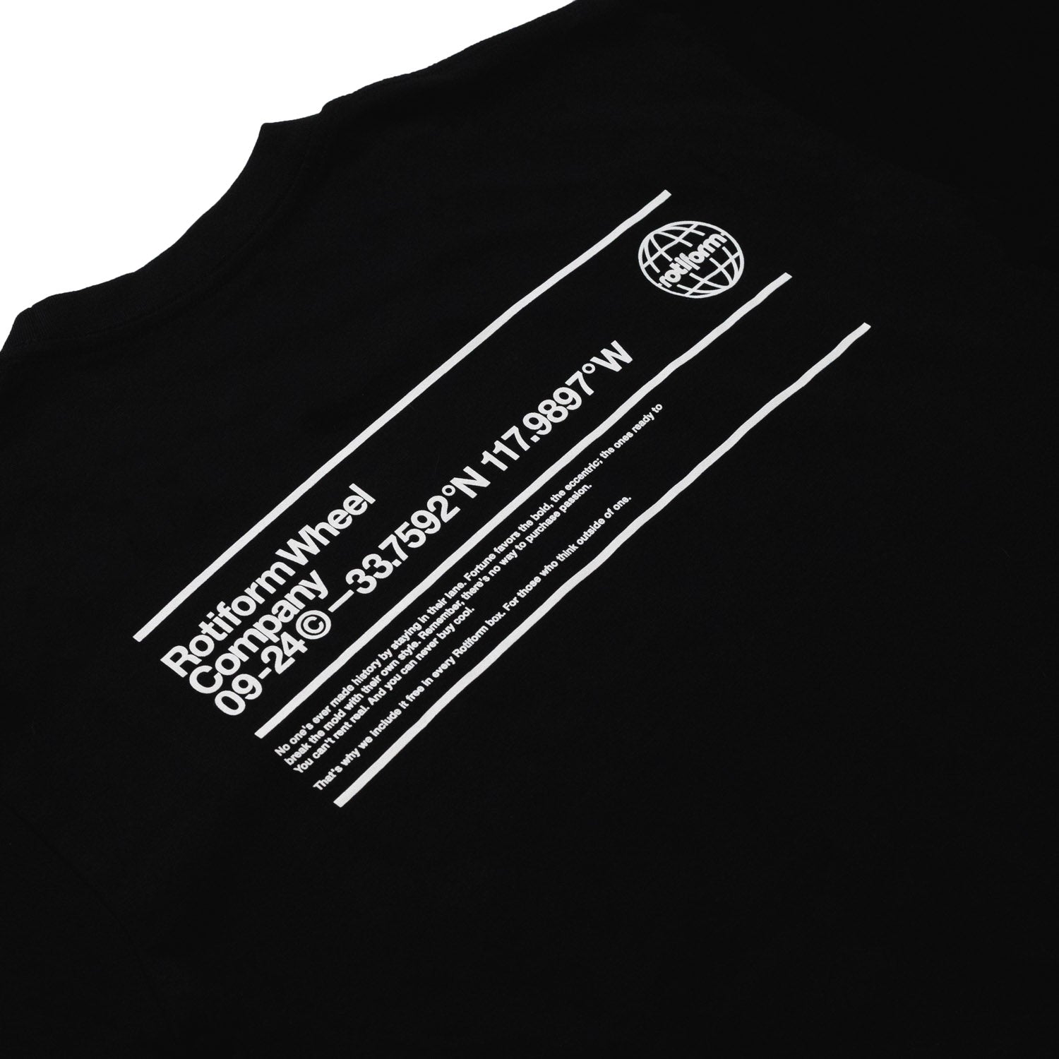 Black short sleeve tee featuring the phrase "YOU CAN'T BUY COOL" in bold white text, designed by Rotiform.