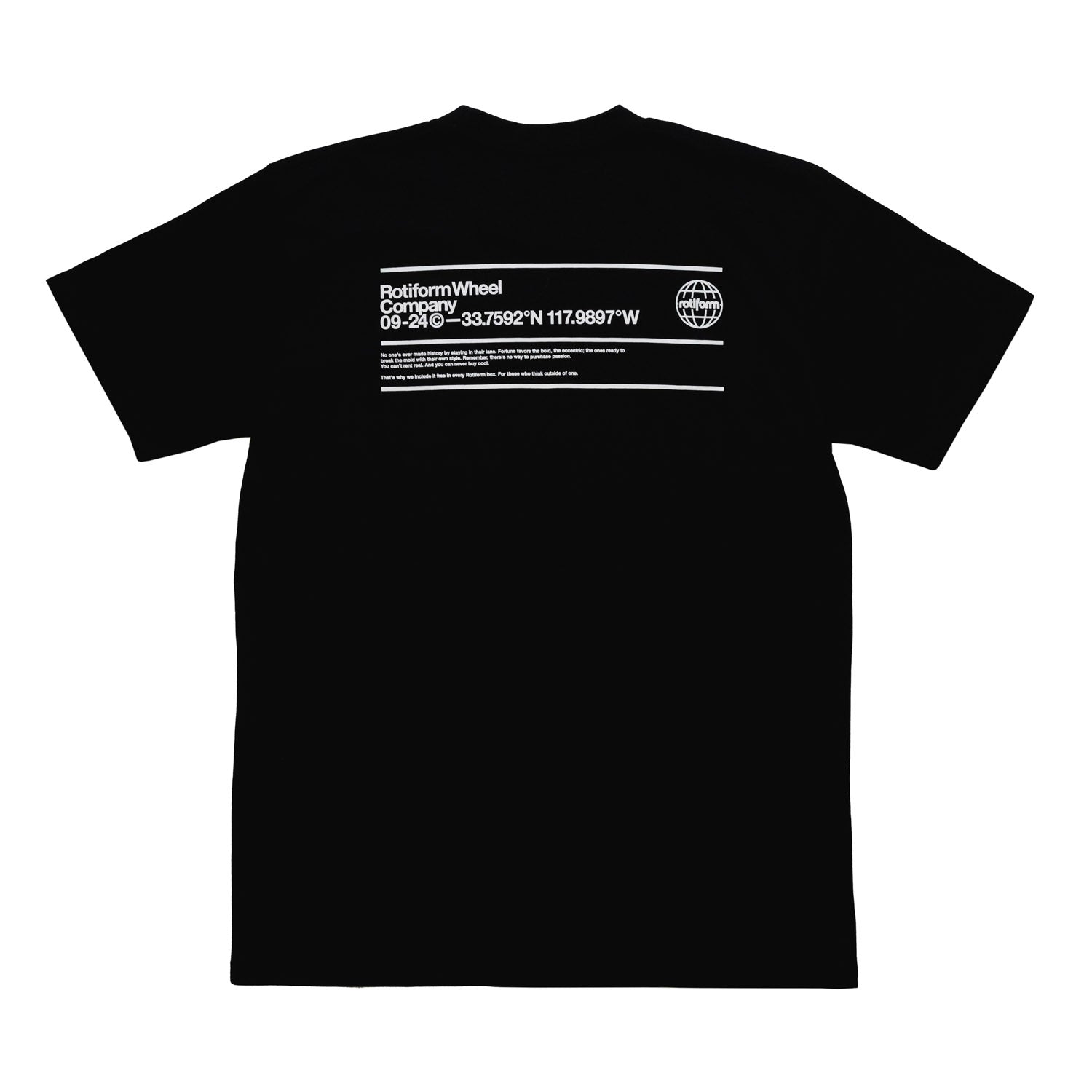 Rotiform "YOU CAN'T BUY COOL" Short Sleeve Tee in black with bold white text, featuring a classic crew neck design.