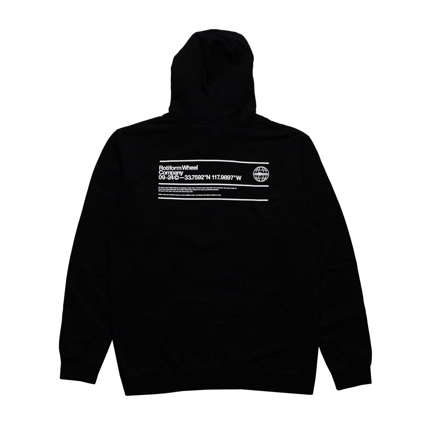Black Rotiform "YOU CAN'T BUY COOL" pullover hoodie featuring bold white text on the front.