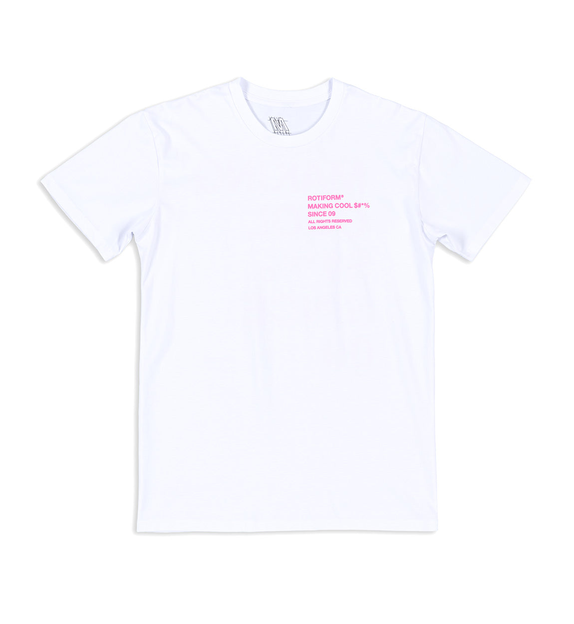 Short sleeve white tee featuring the text "Rotiform MAKING COOL $#*&" in bold typography.