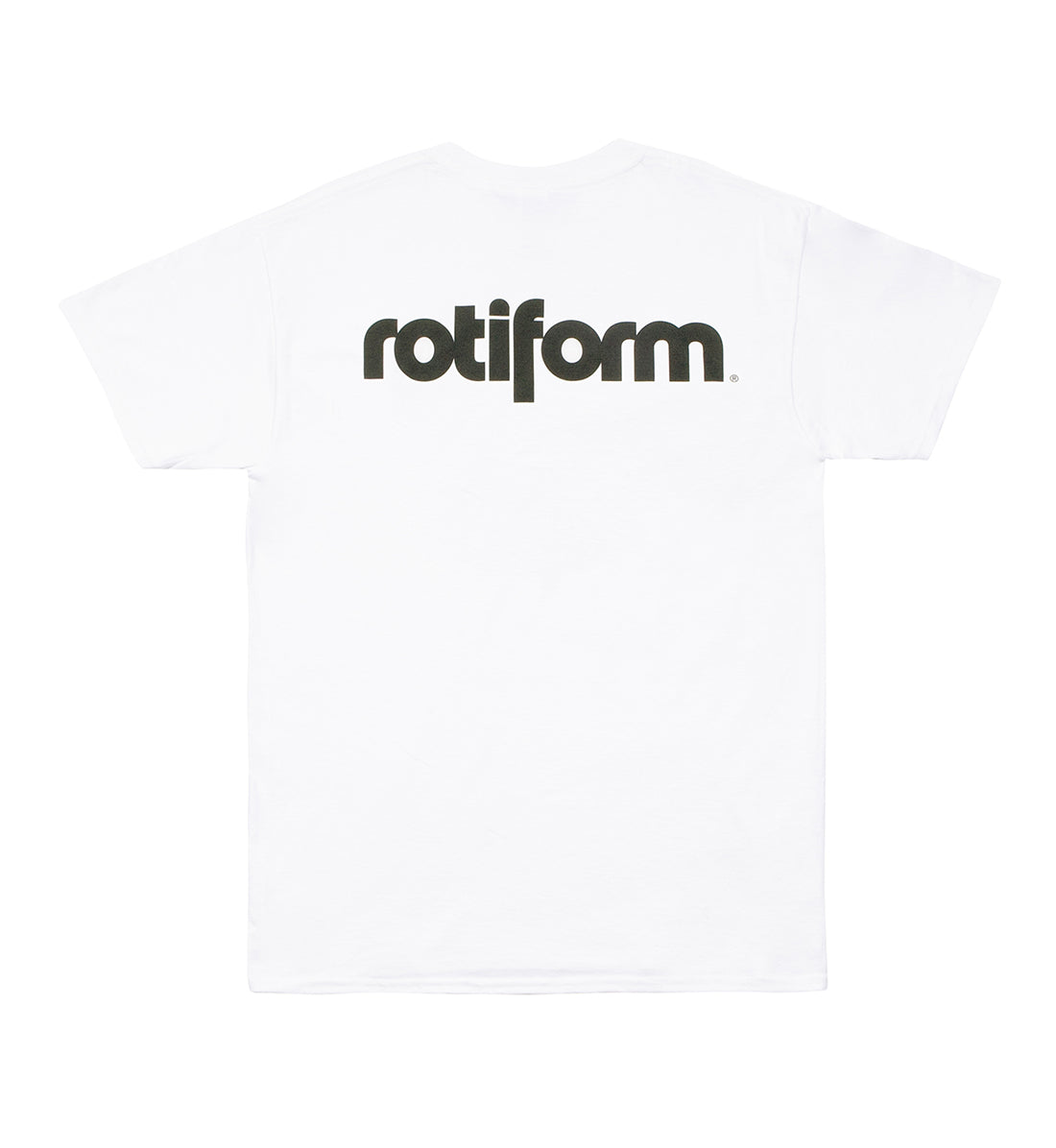 Rotiform STAPLE short sleeve tee in black featuring a large white Rotiform logo on the back.