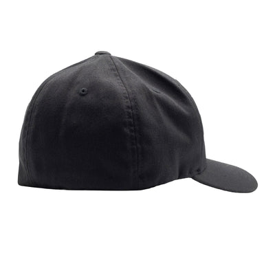 Black Rotiform LOGO Curved FlexFit Hat with a structured crown and adjustable fit, featuring the logo on the front panel.