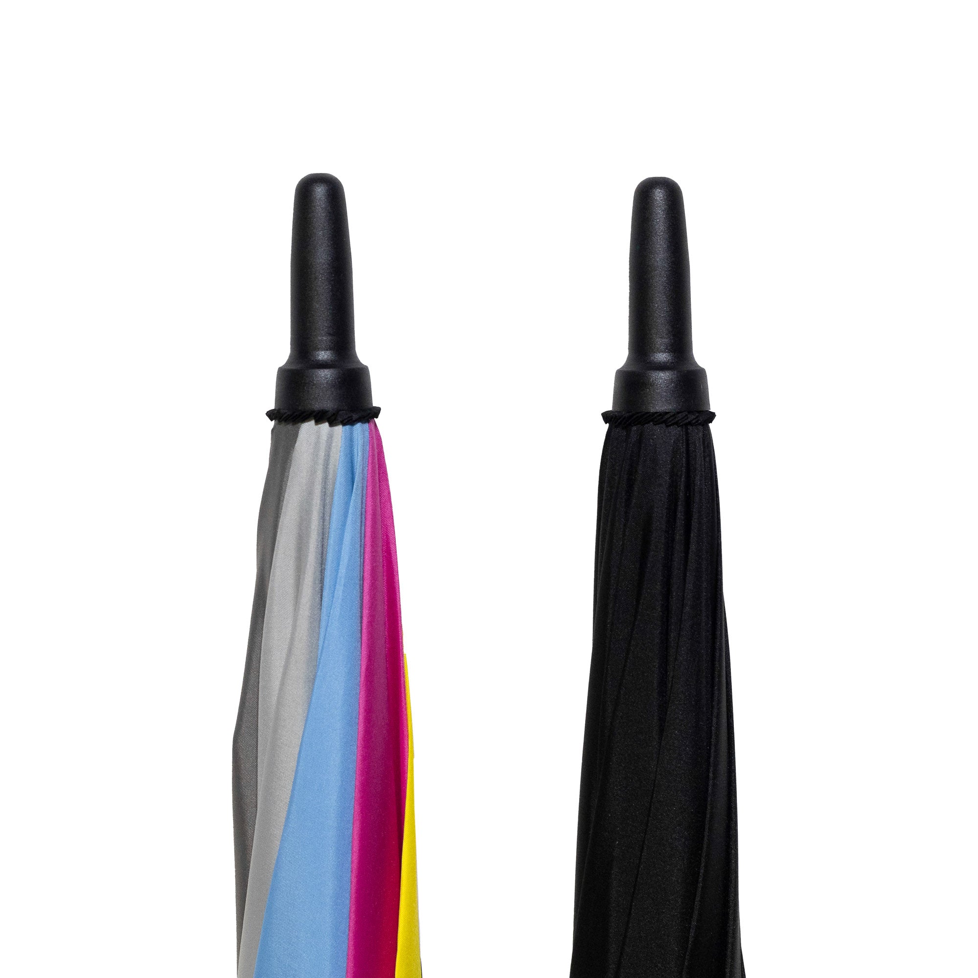 Rotiform SHADE SEEKER Umbrella featuring a vibrant multi-colored design and a sleek black option, ideal for car enthusiasts.