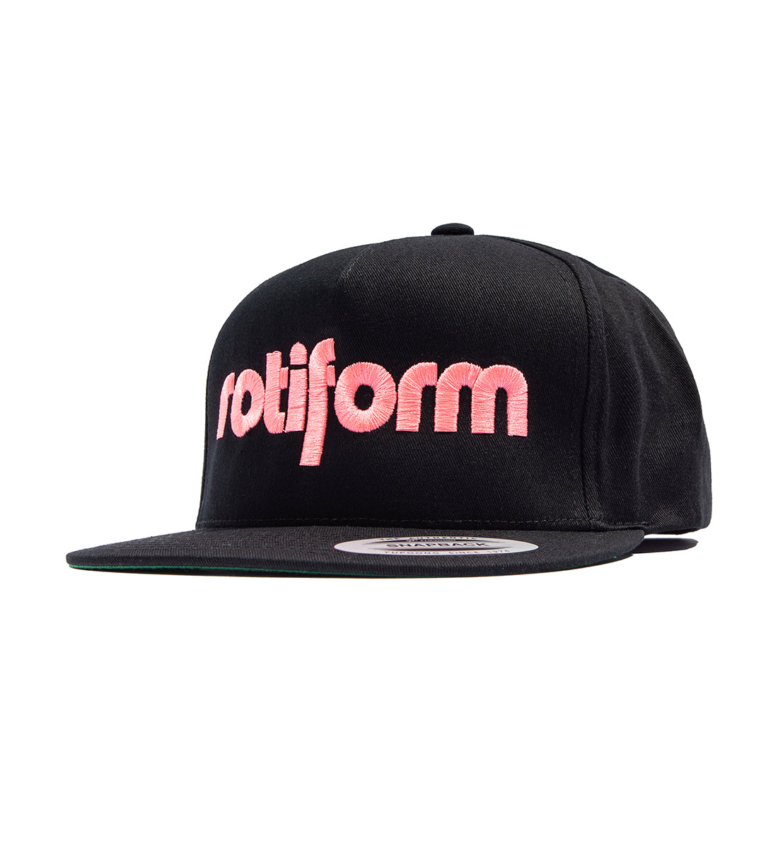 Rotiform STAPLE Snapback Hat featuring a black design with a front angled view showcasing the prominent Rotiform logo.