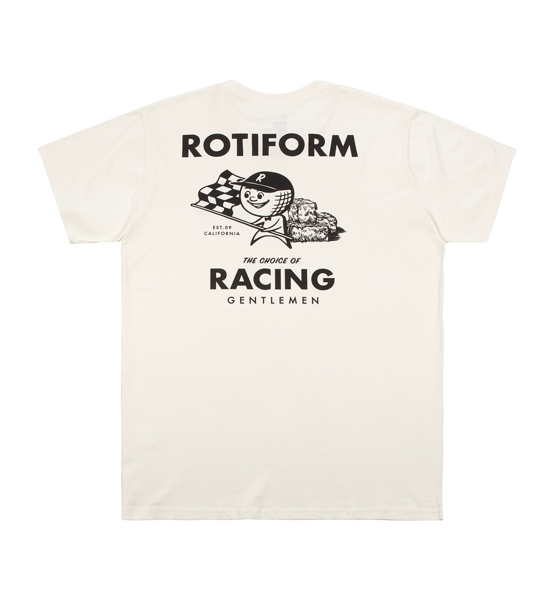 Rotiform Racing Gentlemen Short Sleeve Tee in cream color featuring a stylish graphic print on the back.