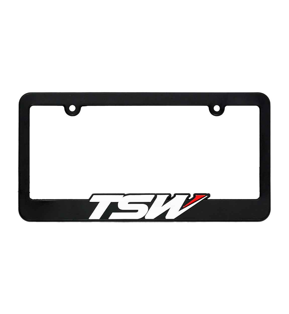 Black TSW Plate Frame featuring a sleek design and logo branding.
