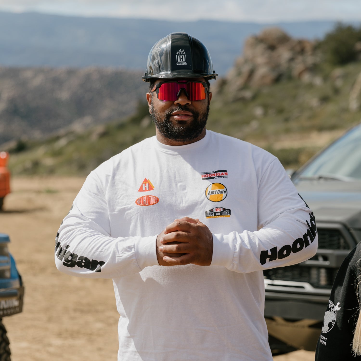 Hoonigan SAFETY THIRD Hard Hat in yellow with black logo and design.