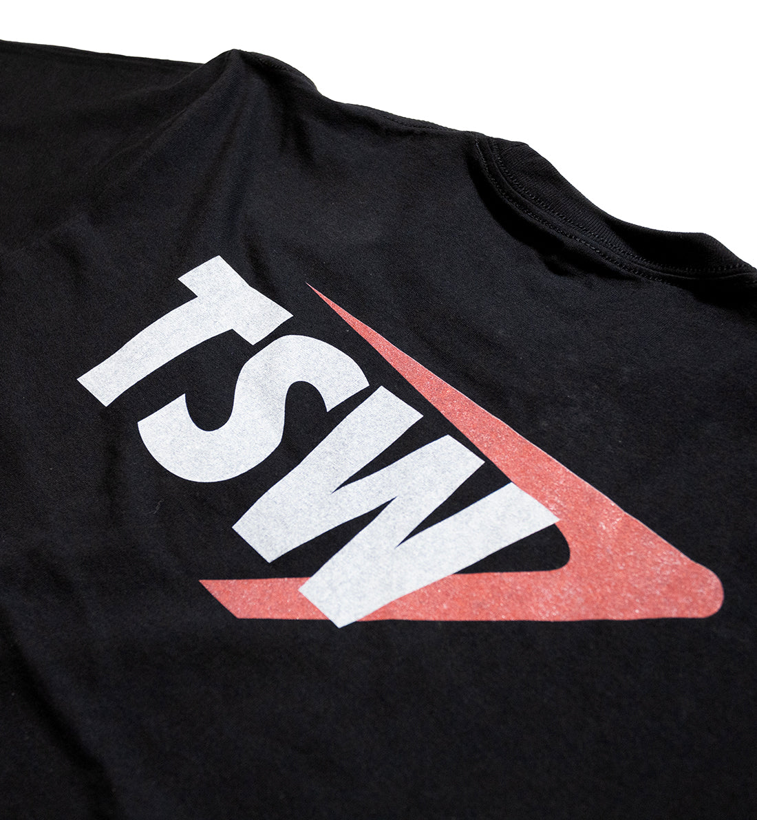 TSW Swoosh Short Sleeve Tee in black, featuring a prominent white swoosh logo on the front.