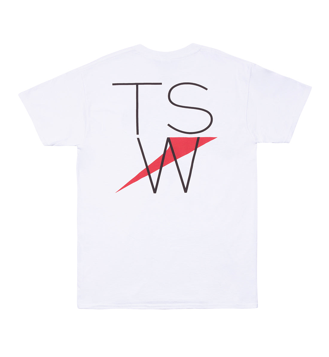White TSW THIN LOGO short sleeve t-shirt displayed from the back, featuring a minimalist logo design on the upper back.