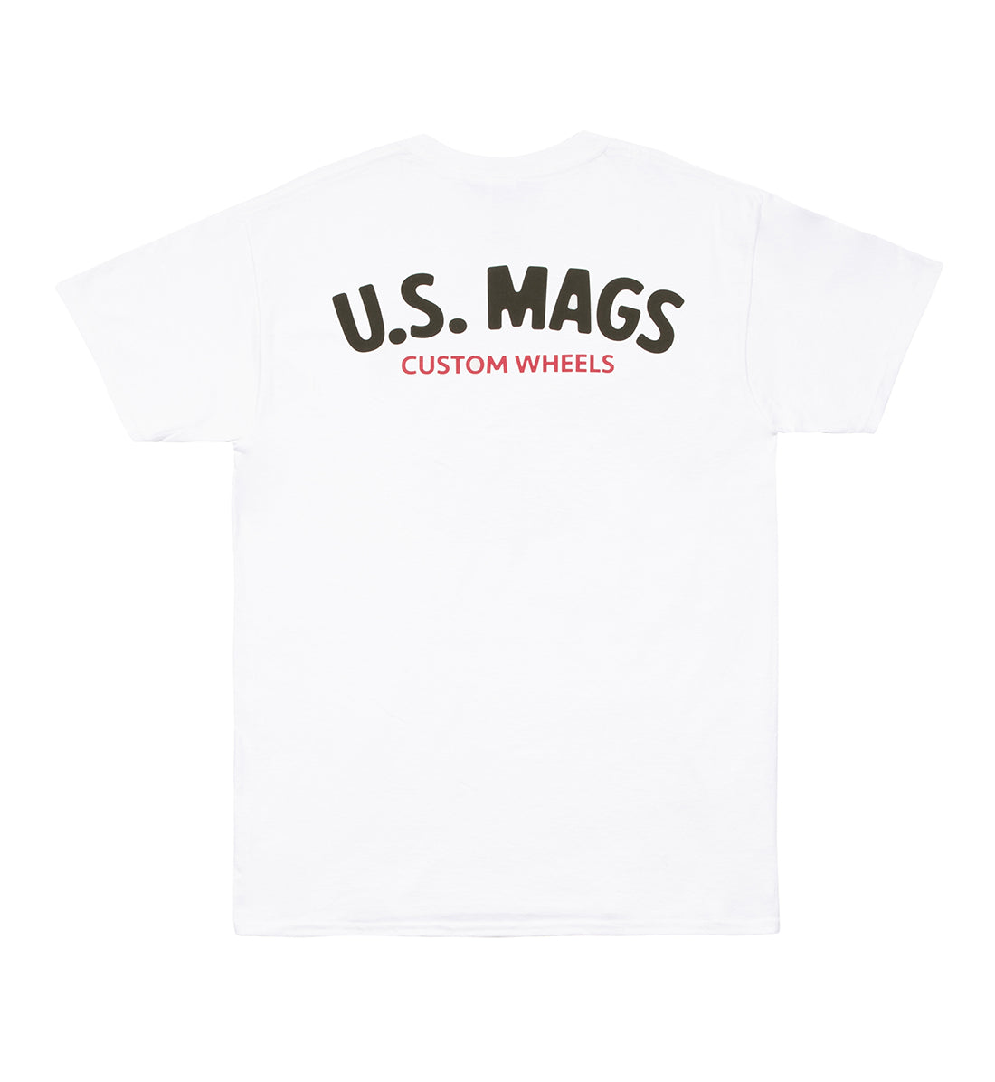 US Mags short sleeve tee in white featuring a black and red logo on the front.