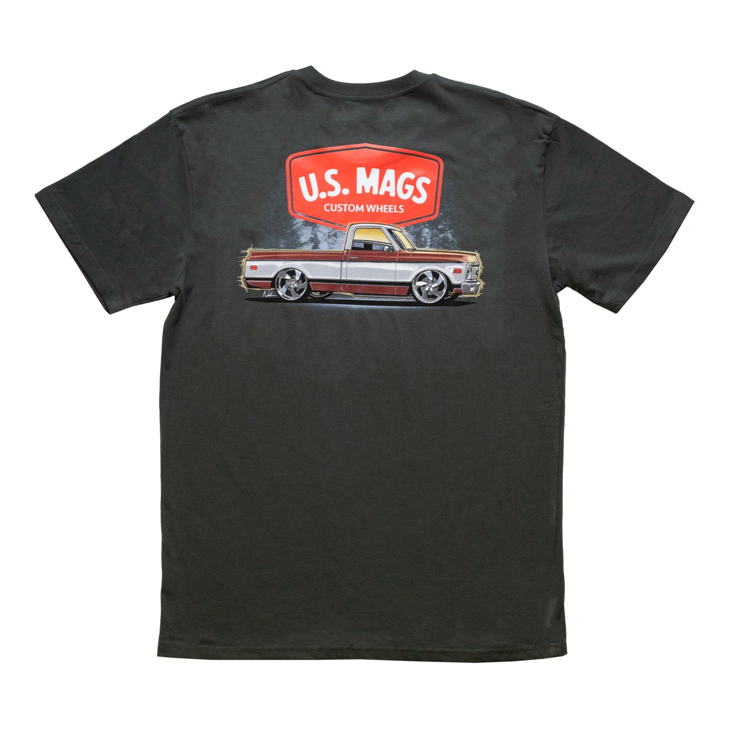 US Mags Desperado Short Sleeve Tee featuring a bold graphic print on a black cotton fabric.