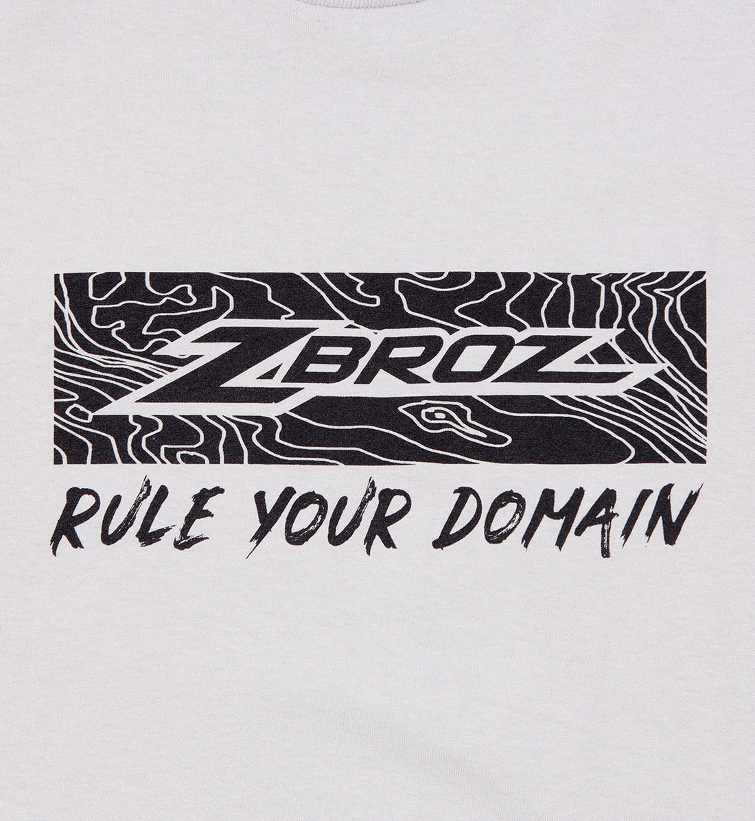 Gray ZBROZ "Rule Your Domain" short sleeve tee featuring a bold graphic design on the front.