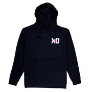 Navy pullover hoodie featuring the XD logo on the chest, designed for automotive enthusiasts and casual wear.