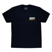 Black short sleeve Hoonigan SLIDEWAYS T-shirt featuring vibrant graphic logo on the front, perfect for motorsport enthusiasts.