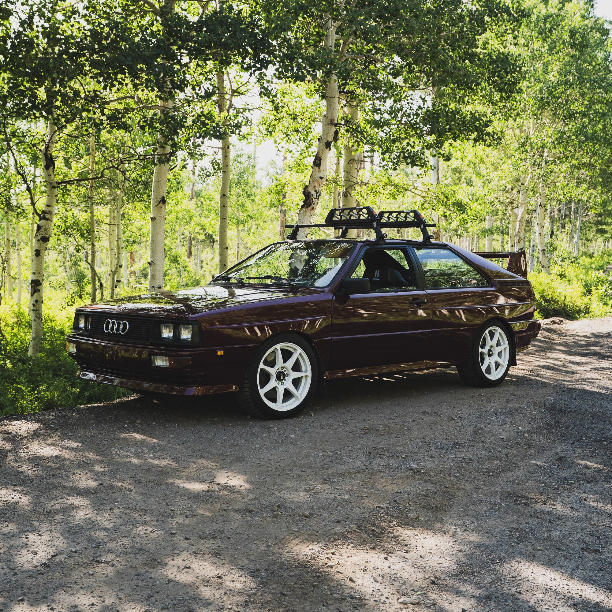 Hoonigan x Lia Block UR VINTAGE Pullover Hoodie displayed with a classic Audi in a scenic outdoor setting.
