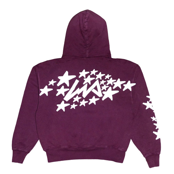Hoonigan x Lia Block UR STAR Pullover Hoodie in burgundy featuring a star graphic design on the back and sleeve.
