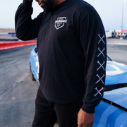 Hoonigan BRACKET X LOGO Long Sleeve T-Shirt features a bold logo on the chest and crossed wrenches down the sleeves.