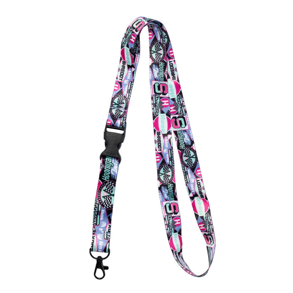 Colorful Hoonigan x Shreddy lanyard featuring bold graphics and a secure clip, perfect for motorsport enthusiasts.