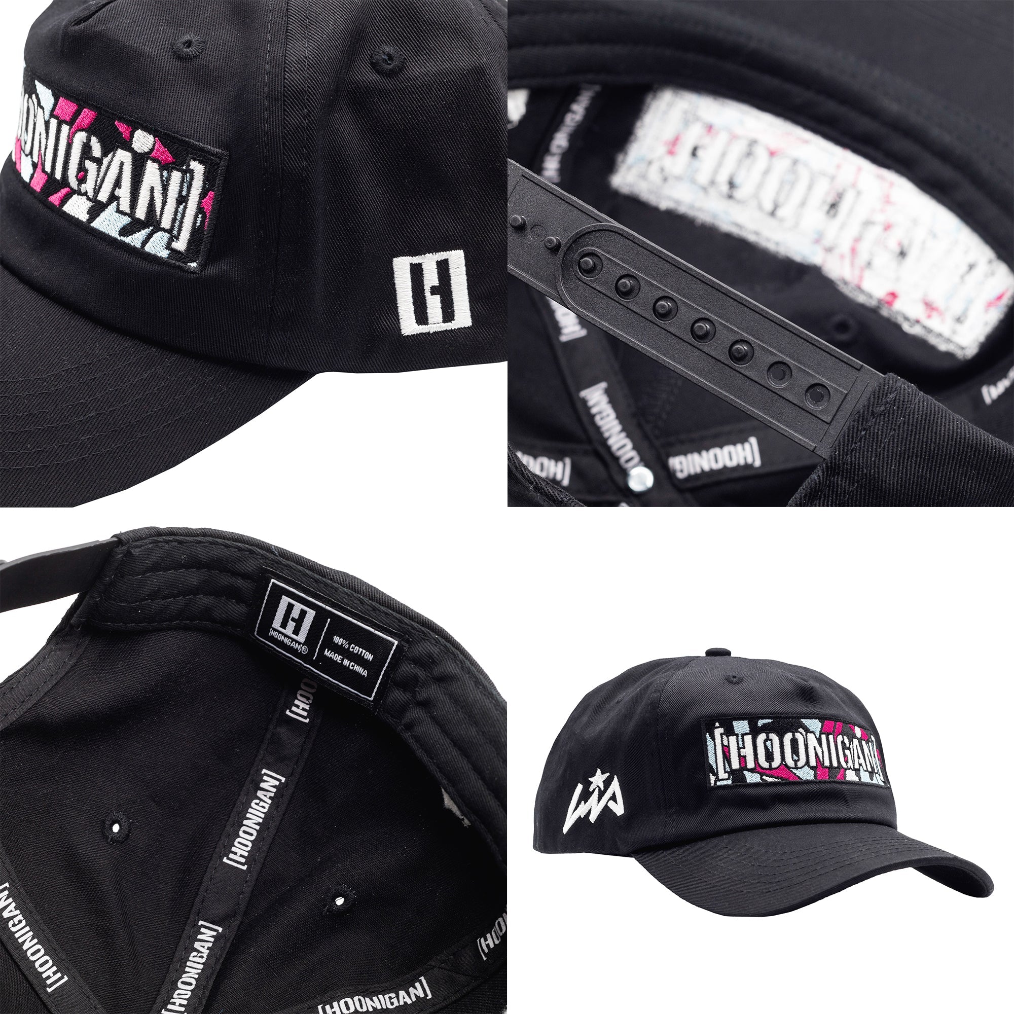 Hoonigan x Lia Block CENSOR BAR unstructured snapback hat featuring a bold logo and adjustable strap for a perfect fit.