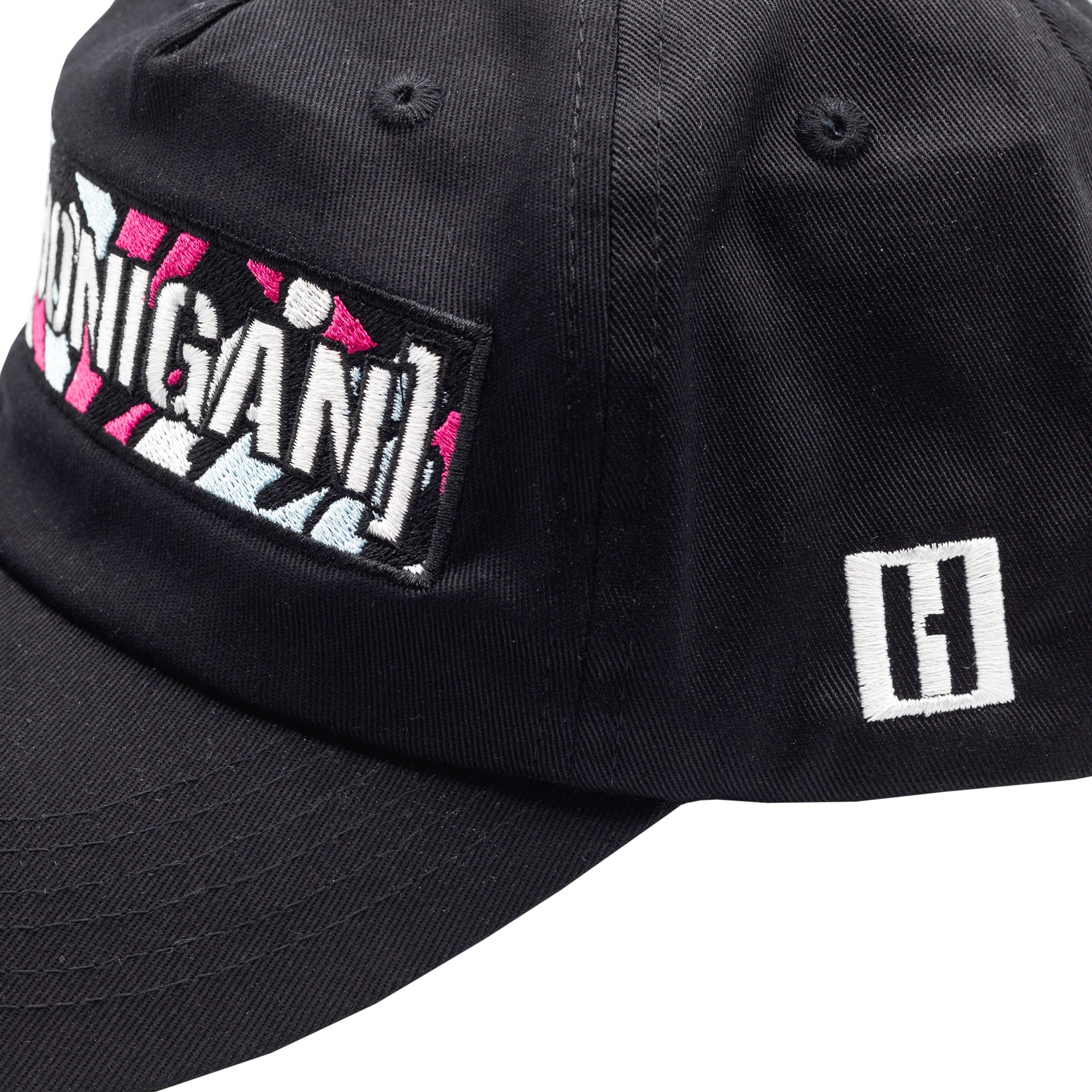 Black unstructured snapback hat featuring Hoonigan logo and colorful CENSOR BAR design, perfect for motorsport enthusiasts.